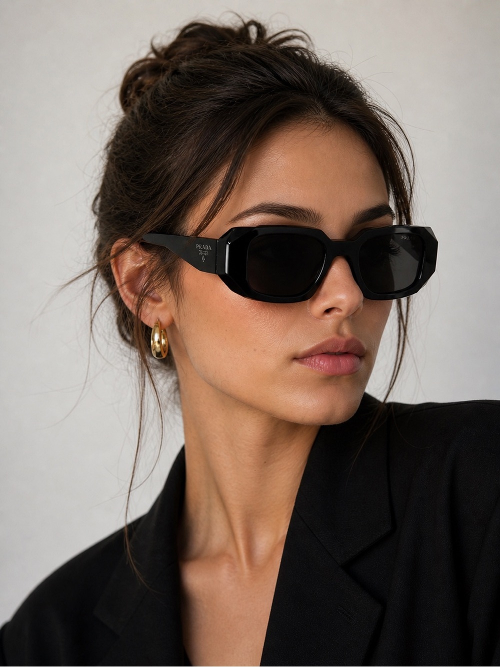 Prada Black Geometric Frame Sunglasses